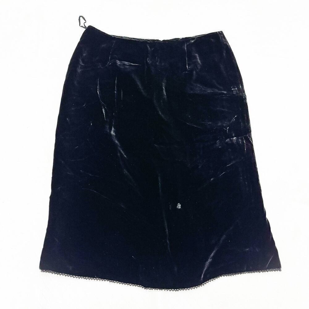 Ralph Lauren Silk Rayon Faux Velvet Black Midi Skirt Size 8